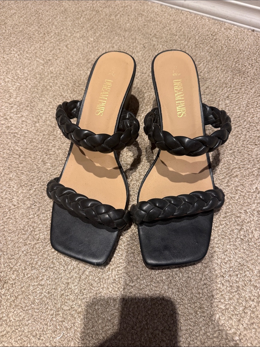 Dream Pairs Black Braided Double-Strap Slide Mules